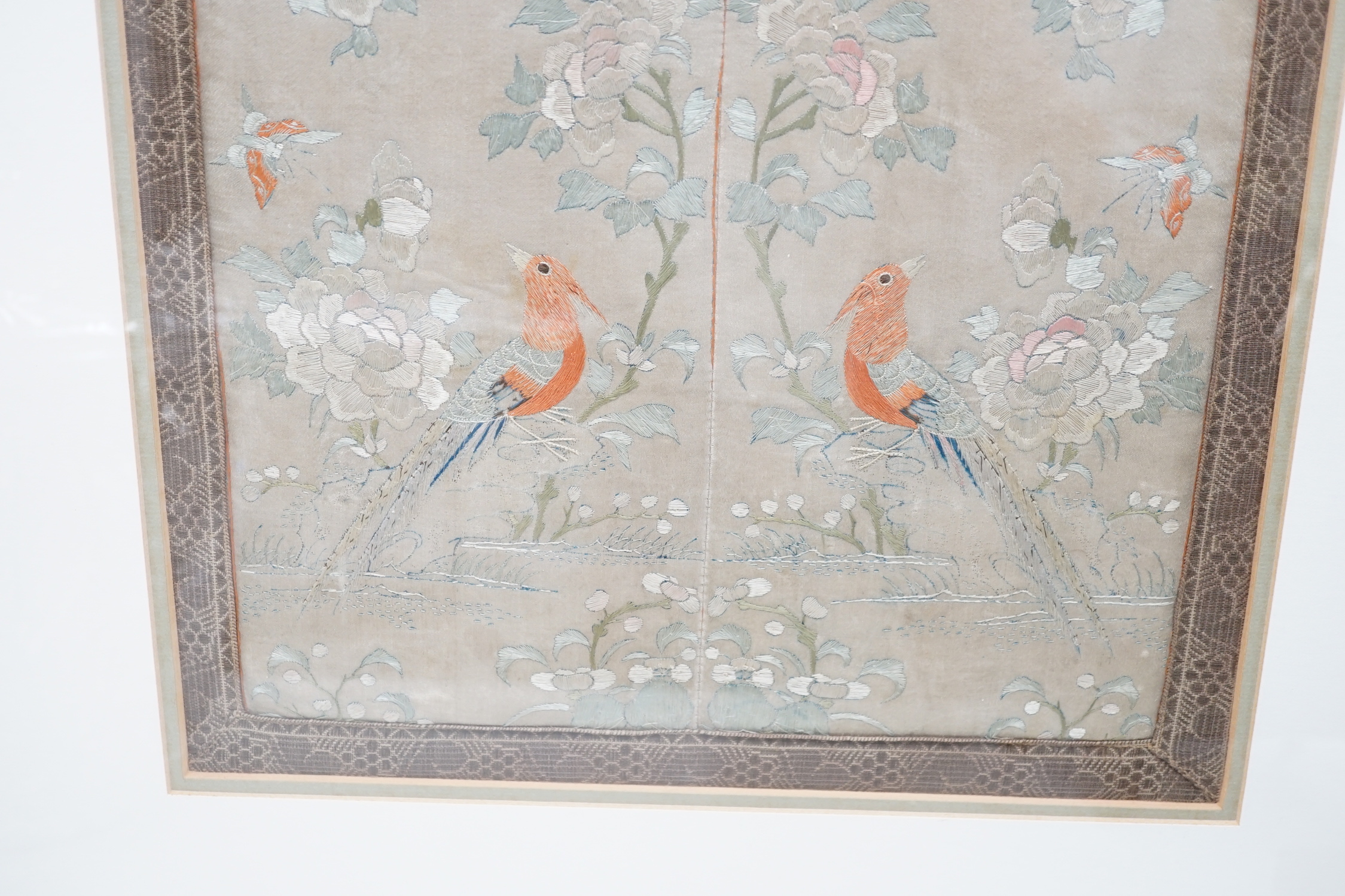 A framed Chinese embroidered silk panel, 37x29cm excl frame